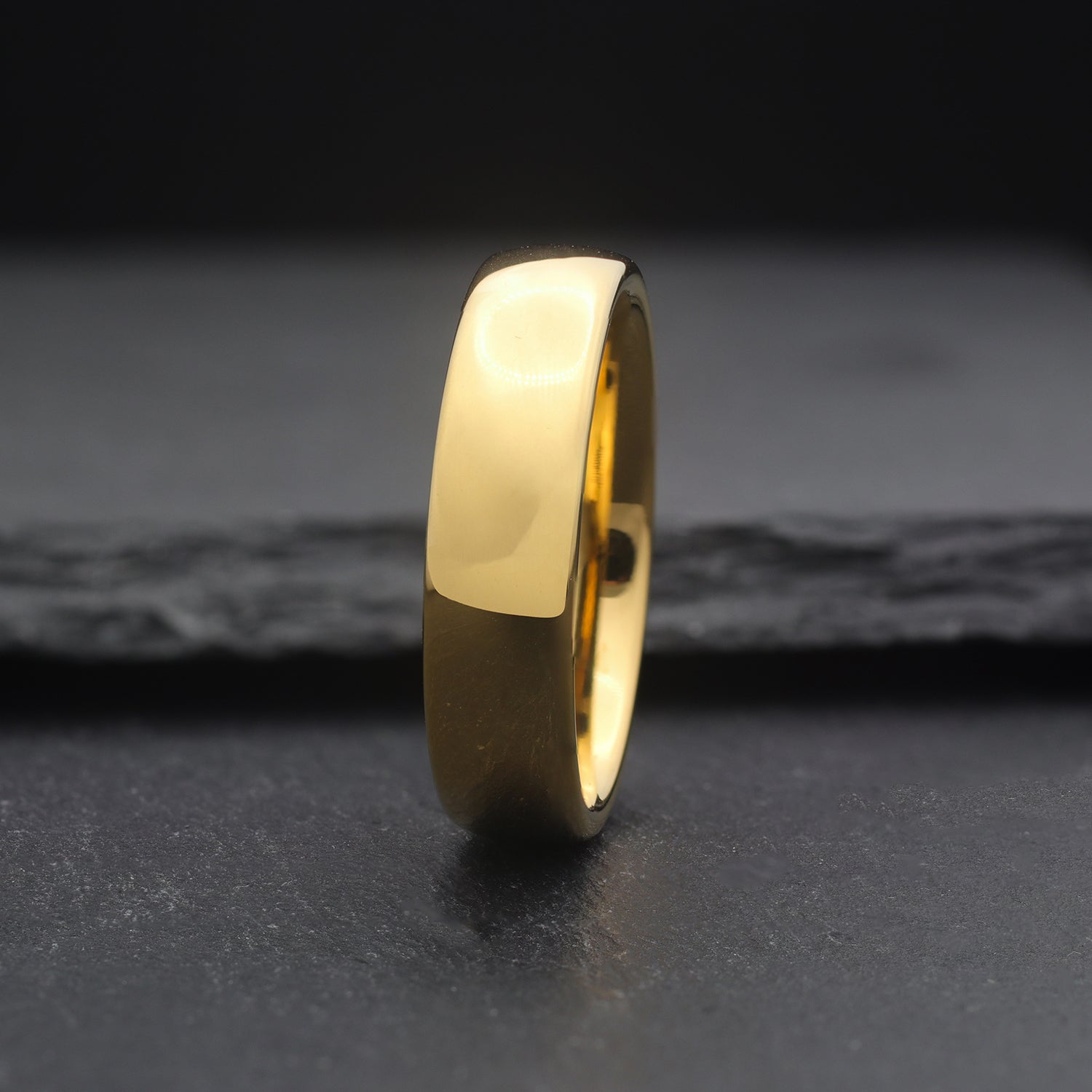 mens polished gold tungsten ring