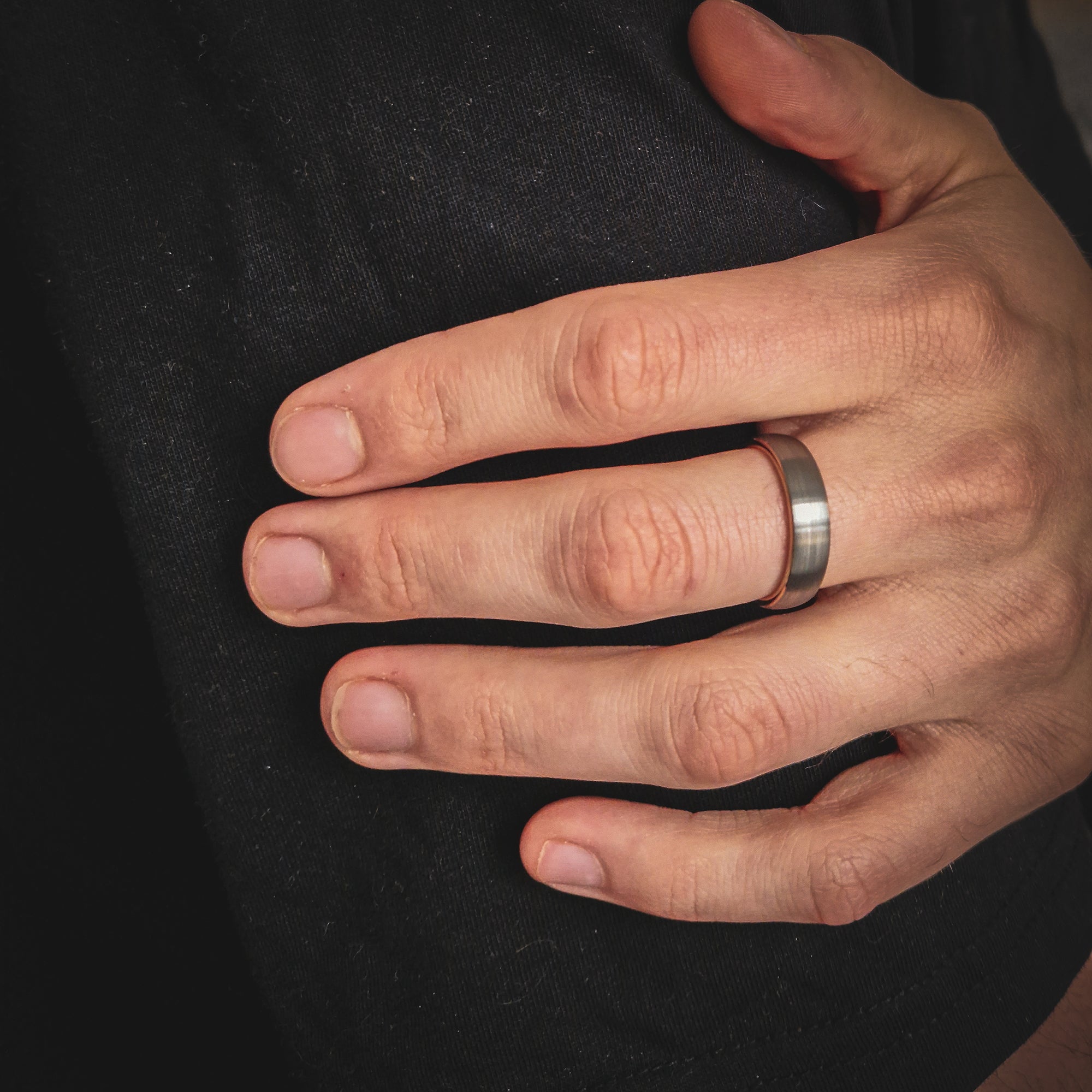 brushed silver and rose gold wedding band for men