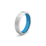 silver and blue tungsten wedding ring for men