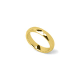 Simple engagement band with slim 4mm gold tungsten faceted finish on white backdrop