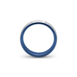 blue and silver tungsten wedding band
