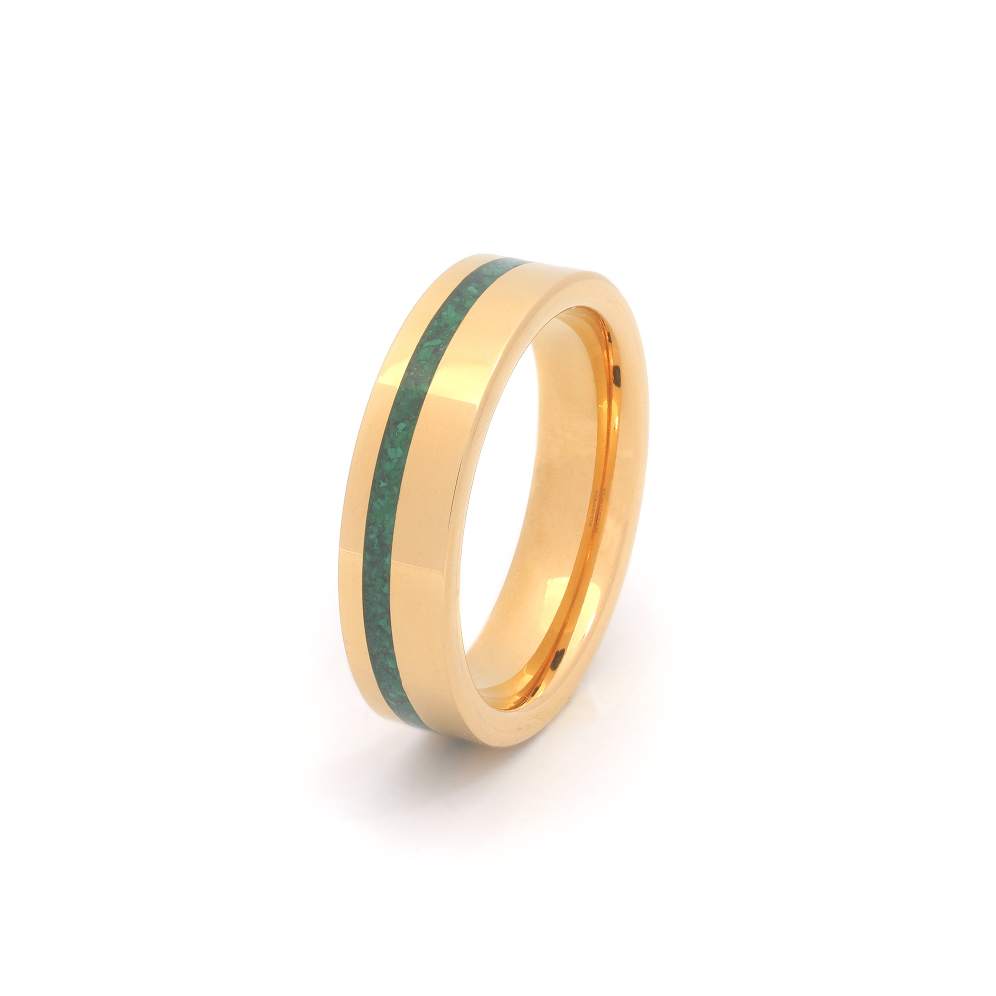mens gold band with crushed green opal inlay