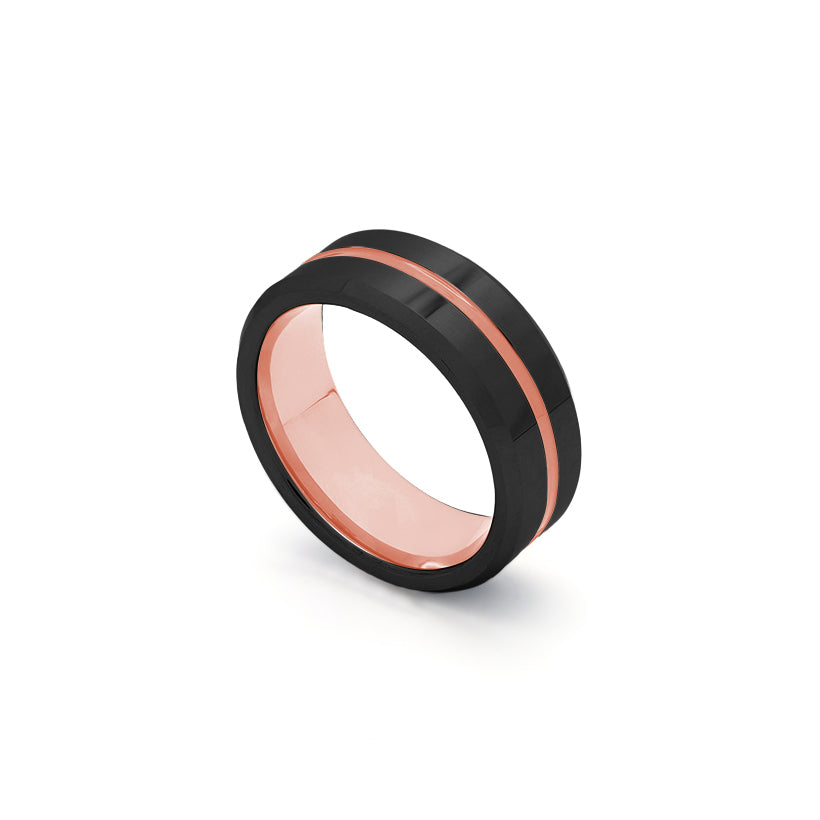 mens black and rose gold wedding ring