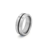 silver tungsten ring with black groove