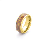 8mm gold wedding band with wood and guitar string inlay