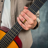 recycled guitar wood wedding band with rose gold finish for men