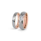 his and hers unique wedding rings silver and rose gold hammered finish