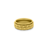 gold fidget ring for anxiety with spinning gears on white background