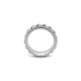 modern men’s anxiety ring with silver spinning gears