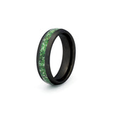 6mm black tungsten ring with green moss agate inlay