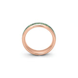 close-up of green moss agate in rose gold wedding band