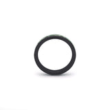 Delicate black wedding ring for her with scratch-proof tungsten and moss agate detail