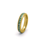 Gold agate moss ring with green moss agate inlay and polished tungsten finish