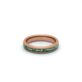 Delicate 4mm rose gold moss agate ring featuring polished scratch-proof tungsten