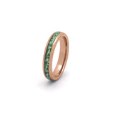 Rose gold moss agate ring with green moss agate inlay and polished tungsten band