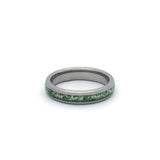 Delicate women’s moss agate engagement ring with scratch-proof silver-toned tungsten band
