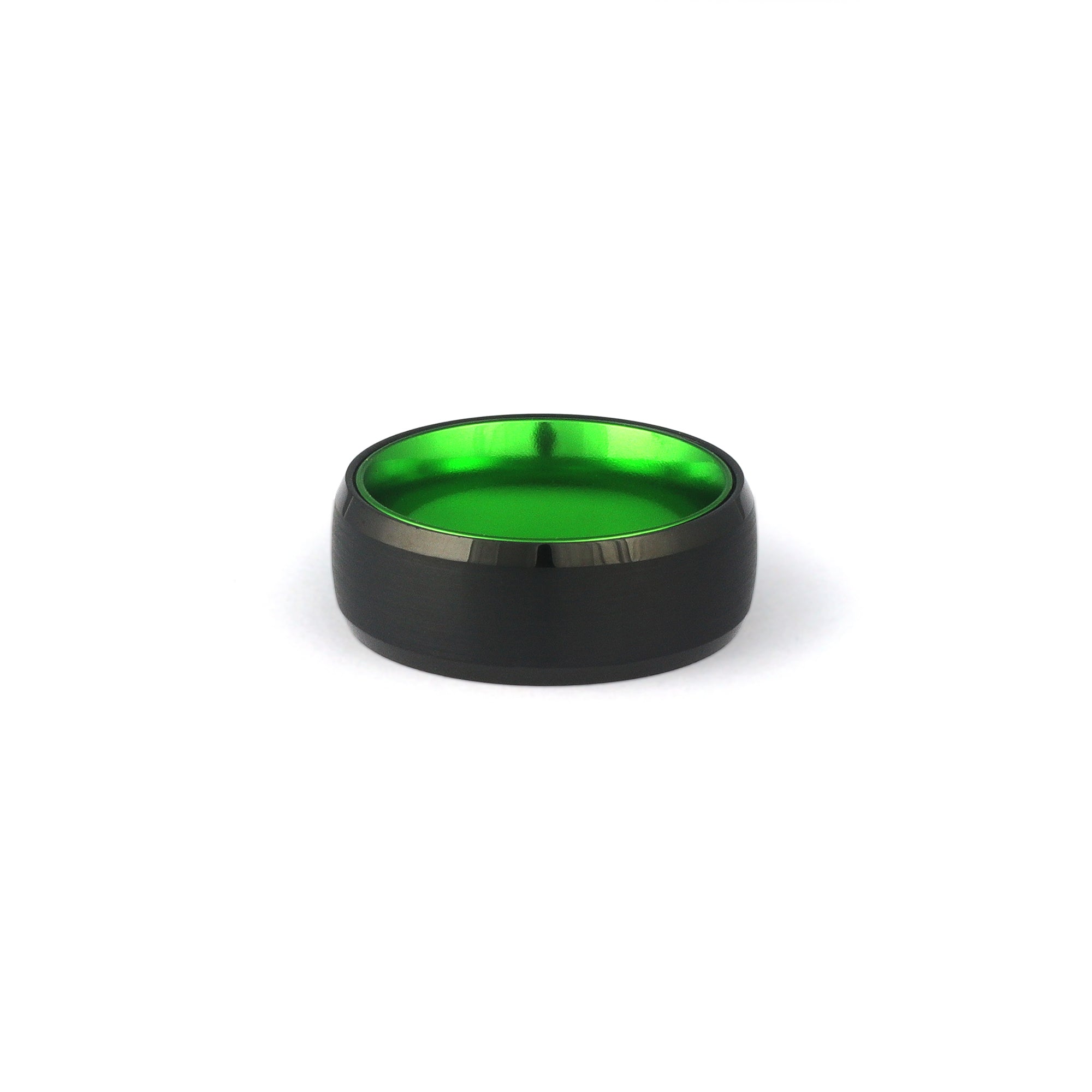 Brushed Black Tungsten Ring with Green Interior Finish