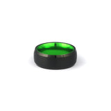 Brushed Black Tungsten Ring with Green Interior Finish