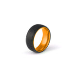 Men’s Orange Ring – Brushed Black Tungsten Fashion Band with Orange Interior