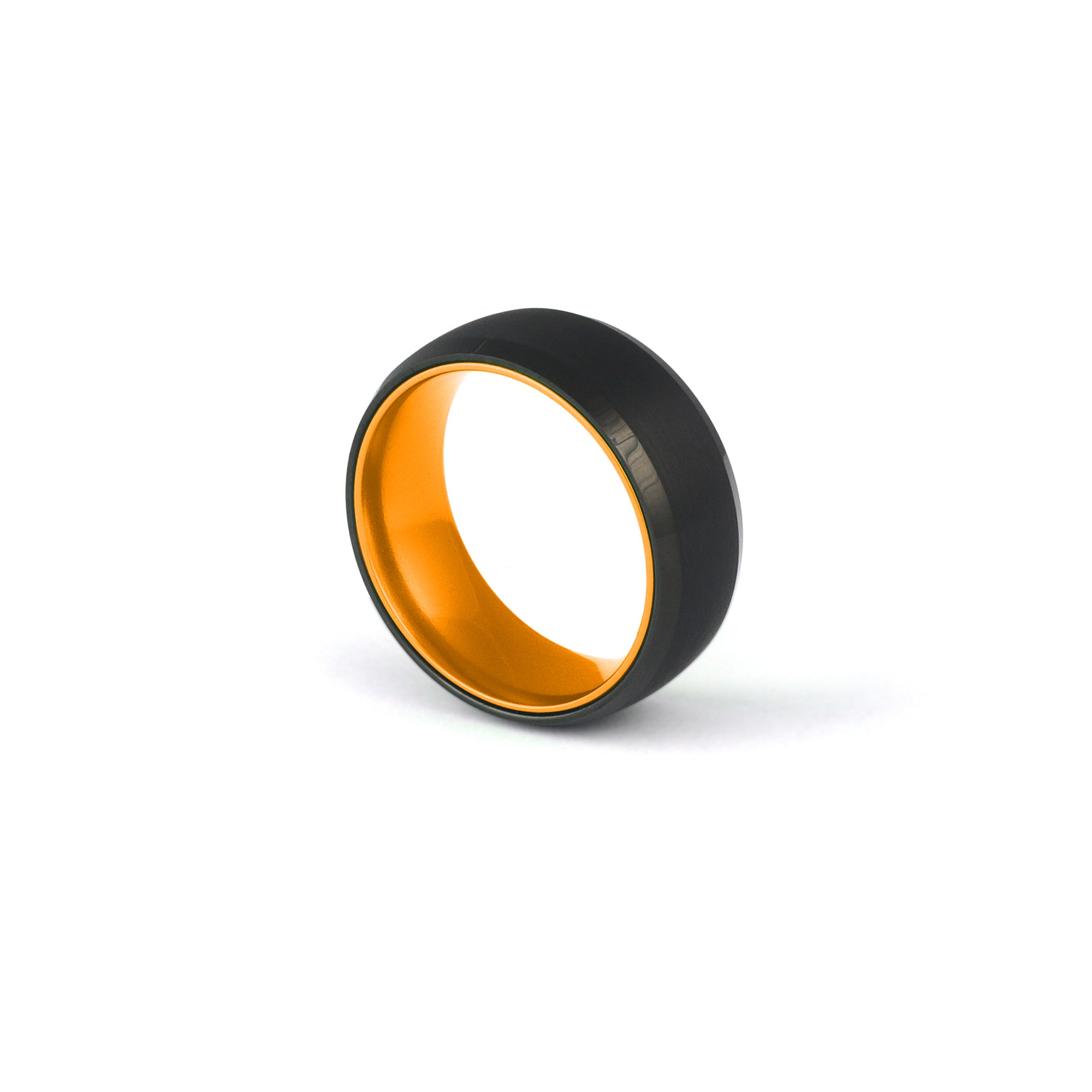 Men’s Fashion Ring in Brushed Black Tungsten with Polished Orange Inlay