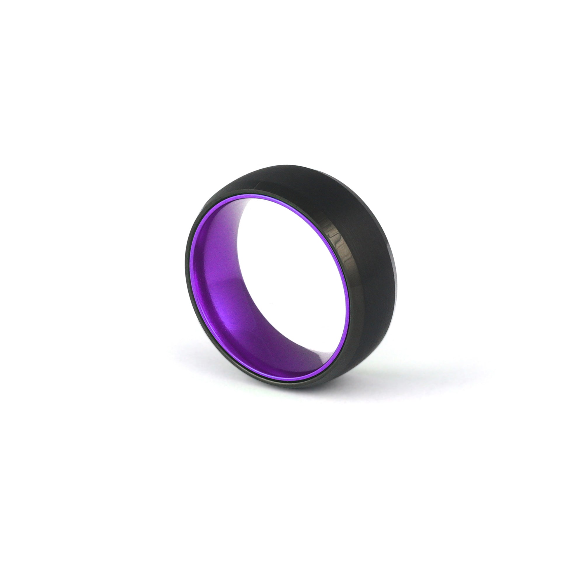 Unique Men’s Ring – Brushed Black and Purple Tungsten Band