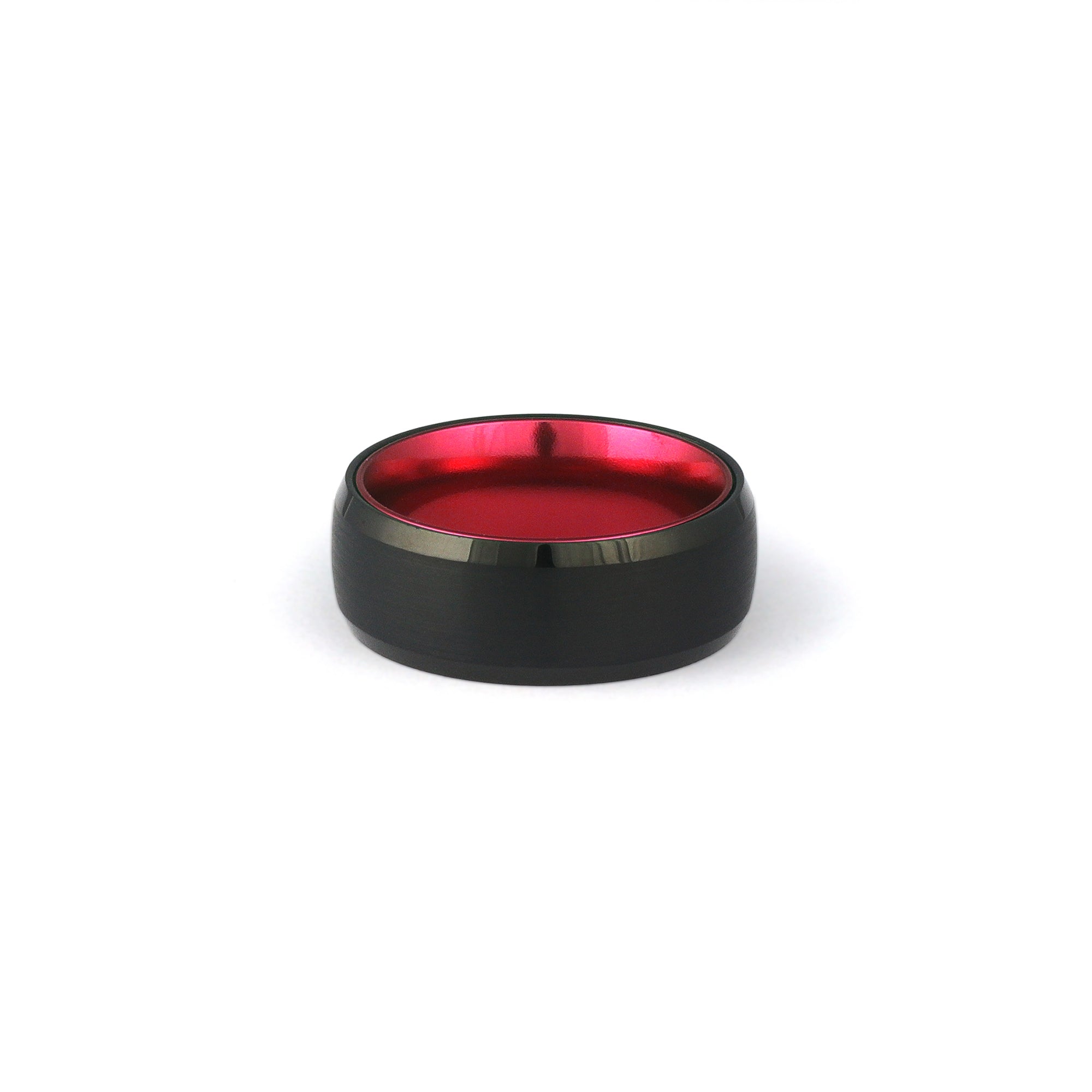 Brushed Black Tungsten Ring with Red Interior Finish