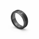 mens black brushed tungsten ring with polished stepped edges