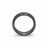 mens black brushed tungsten ring with polished stepped edges