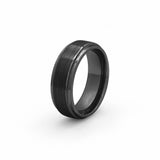 mens black brushed tungsten ring with polished stepped edges