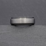 mens silver and black two tone wedding band