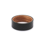 hammered tungsten and oak wood wedding ring for men flat view