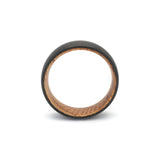 dome shape tungsten and oak mens wedding ring side view