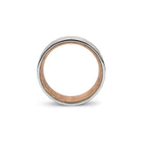 hammered silver tungsten and oak wood mens wedding ring top view