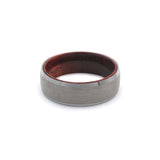 silver tungsten and maple wood wedding ring for men flatview