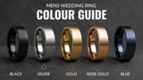 mens wedding ring colour comparison black silver gold rose gold blue