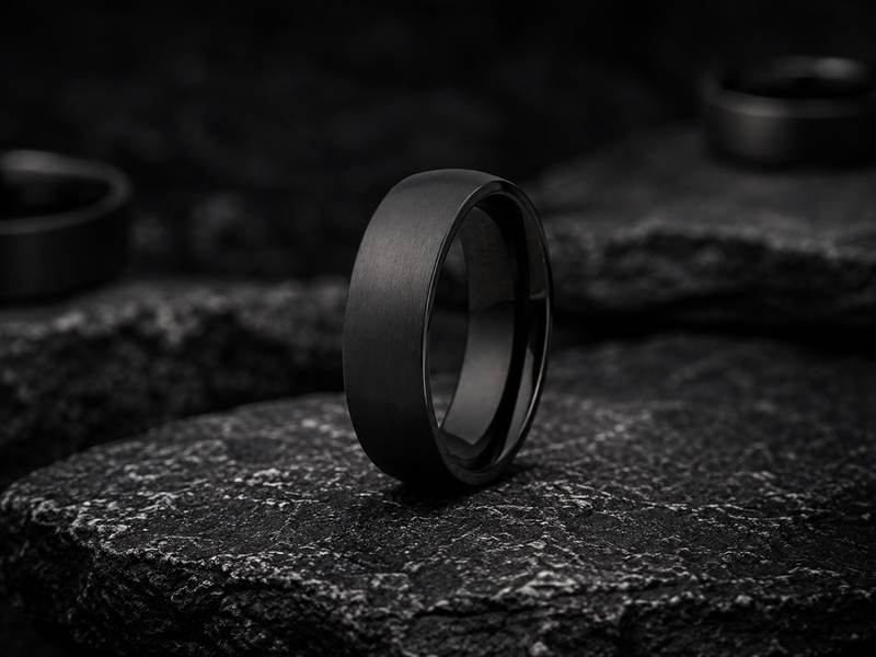 a collection of matte tungsten rings