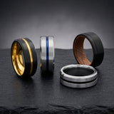a collection of grooved tungsten rings