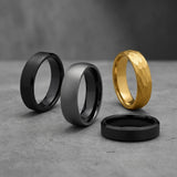 a collection of matte tungsten rings