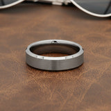 mens bevelled tungsten wedding ring in gunmetal grey