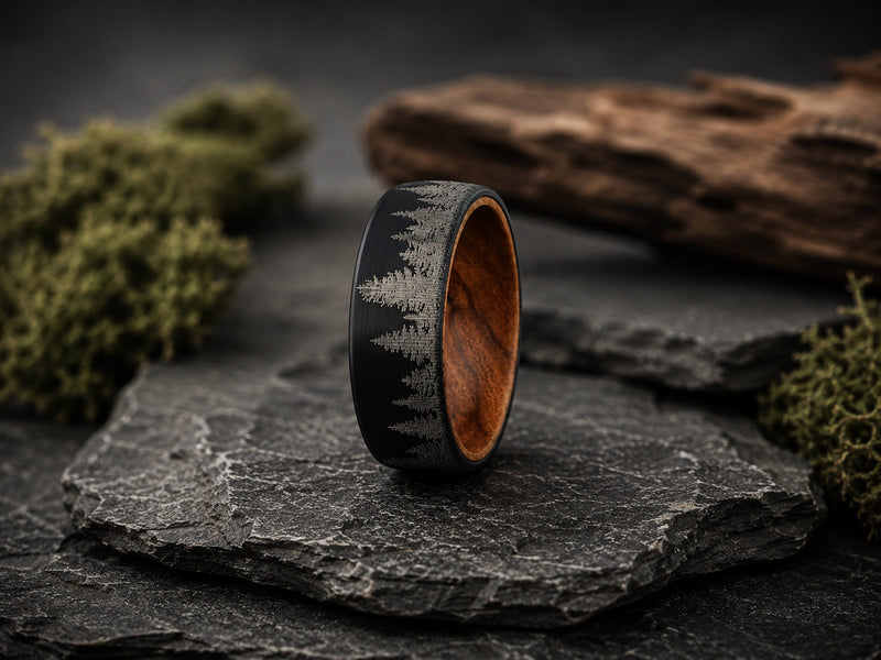 a set of mens wedding rings made with natural materials