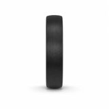 Front view of a 4mm brushed black tungsten wedding ring with a matte brushed finish and comfort fit profile.