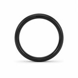 Profile view of a 4mm brushed black tungsten wedding ring showing its slim comfort fit design.