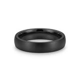 Side view of a 4mm brushed black tungsten wedding ring showing the matte brushed finish and polished inner comfort fit.