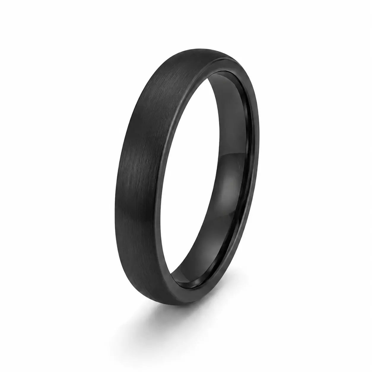 4mm brushed black tungsten wedding ring with a matte brushed finish and polished comfort fit interior.
