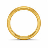 Side profile of a 4mm brushed gold tungsten wedding ring showing its comfort fit thickness