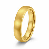 4mm brushed gold tungsten wedding ring with comfort fit profile on a white background