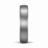 Front view of a 4mm brushed silver tungsten wedding ring with black inner band on a white background