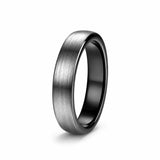 4mm brushed silver tungsten wedding ring with black polished inner band on a white background