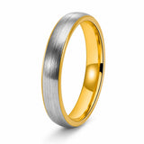 4mm brushed silver tungsten wedding ring with polished gold inner band on a white background