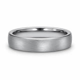 4mm brushed silver tungsten wedding ring lying flat showing the brushed finish and polished comfort fit interior